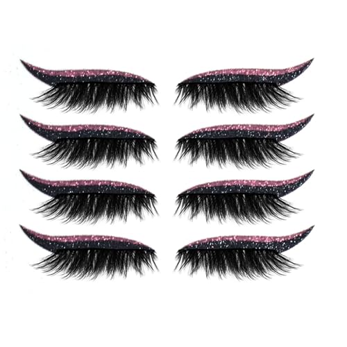 Eyeliner und Wimpern Aufkleber, 4 Paare wiederverwendbarer Eyeliner Wimpern Aufkleber mit Glitter, einfach zu bedienen und zu entfernen (Rosa) von Generisch
