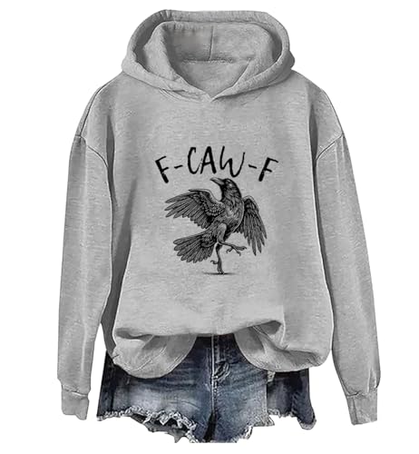 F Caw F Sweatshirt F-Caw-F Crow Hoodie F Caw F T-Shirt Damen Herren Lustige Krähe Schwarzer Vogel Humor Unisex Tops, Grau 1, M von Generisch