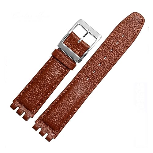 FYXT 17mm Lederband Rindsleder Litschi Leder Uhrenarmband Herren Damen Ersatzarmband Zubehör Band Metallschnalle(Brown brown silver) von Generisch