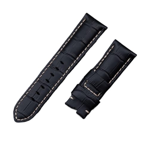 FYXT 22 Mm 24 Mm 26 Mm Uhrenarmband Aus Italienischem Kalbsleder, Kompatibel Mit Panerai-Armband, Mit Dornschließe, Kompatibel Mit PAM441/111/386-Zubehör(Blk Beige Line,24MM PAM_MATT SILVER BUCKLE) von Generisch