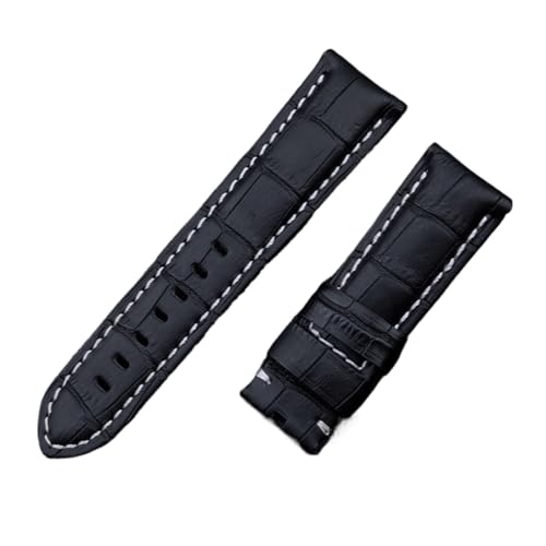 FYXT 22 Mm 24 Mm 26 Mm Uhrenarmband Aus Italienischem Kalbsleder, Kompatibel Mit Panerai-Armband, Mit Dornschließe, Kompatibel Mit PAM441/111/386-Zubehör(Blk White Line,24MM PAM_MATT SILVER BUCKLE) von Generisch