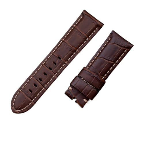 FYXT 22 Mm 24 Mm 26 Mm Uhrenarmband Aus Italienischem Kalbsleder, Kompatibel Mit Panerai-Armband, Mit Dornschließe, Kompatibel Mit PAM441/111/386-Zubehör(Brown Beige Line,22MM PAM_MATT SILVER BUCKLE) von Generisch