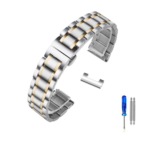 FYXT Edelstahl-Armband Mit Gebogenem Ende, Kompatibel Mit Tissot 1853 T035 14/16/17/18/22/24 Mm Uhrenarmband Damen Herren Armband(Silvery Gold-Flat,18mm) von Generisch