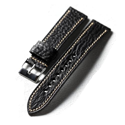 FYXT Handgemachtes Rindslederarmband 18MM 20MM 22MM, Italienisches Rindsleder Blau Schwarz Braun Vintage Herren Uhrenarmband(A Silver buckle,18mm) von Generisch