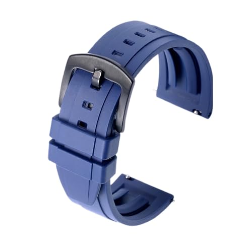 FYXT Hochwertiges Fluorkautschuk-Uhrenarmband 18 Mm 19 Mm 20 Mm 21 Mm 22 Mm 24 Mm Sportarmband Schwarz Grün Armband Mit Schnellverschlussband(BLUE,20mm silver buckle) von Generisch