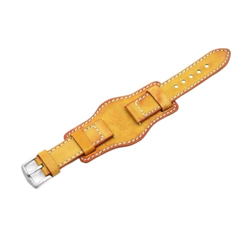 FYXT Ledermanschettenarmband 22 Mm 24 Mm Uhrenarmband Mit Mattem Handgelenkschutz Gelb Rot Armband Kompatibel Mit Fossil(Yellow,20mm) von Generisch