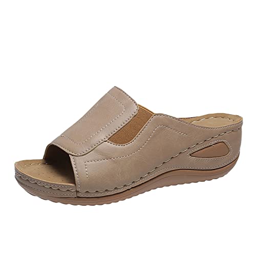 Fahrrad Schuhe Damen einfarbig offene Zehen Keilabsatz Plattform lässige Sandalen Leoparden Schuhe Damen Größe 35 (Beige, 41) von Generisch