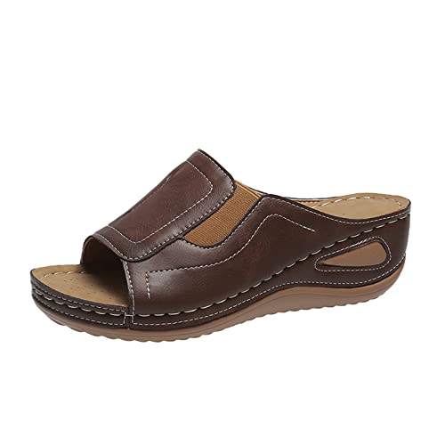 Fahrrad Schuhe Damen einfarbig offene Zehen Keilabsatz Plattform lässige Sandalen Leoparden Schuhe Damen Größe 35 (Brown, 42) von Generisch
