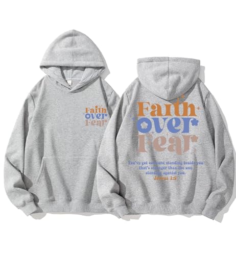 Faith Over Fear Hoodie Faith Over Fear Sweatshirt Christian Faith Religiöse Sprüche Langarm Pullover Tops, grau, M von Generisch