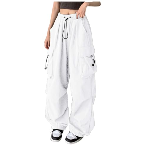 Fallschirmhose Damen Baggy - Cargohose Damen Oversize Y2K Hose Hip Hop Fallschirm Freizeithose mit Gummizug Drawstring Jogginghose Streetwear Locker Lange Hosen für Frauen Teenager Mädchen von Generisch
