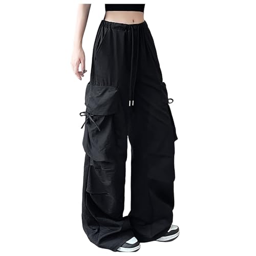 Fallschirmhose Damen Baggy - Cargohose Damen Oversize Y2K Hose Hip Hop Fallschirm Freizeithose mit Gummizug Drawstring Jogginghose Streetwear Locker Lange Hosen für Frauen Teenager Mädchen von Generisch