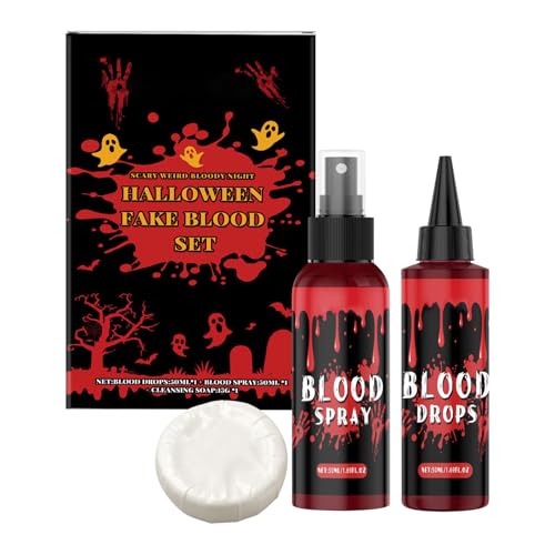 Falsches Blut | Fake Blood Kit | Gesichtsfarbe Spray Tropfen Reinigen Seife für Frauen Männer Vampire Zombie Cosplay Dress Up Masquerade Requisiten von Generisch