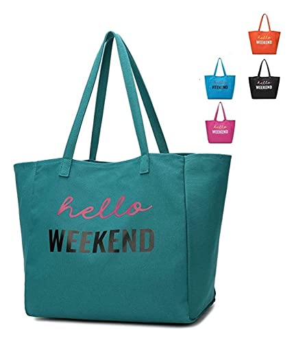 Faltbar Canvas Shopper Tote Bag Stofftasche Henkeltasche Bag Strandtasche Hello Weekend (Türkis) von Generisch