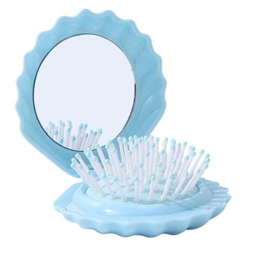Faltbare Haarbürste,Muschelform Handtaschen | Kleine Kosmetikspiegel Kopfmassagekamm Für Damen Pflege Zuhause Auto Camping Outdoor von Generisch