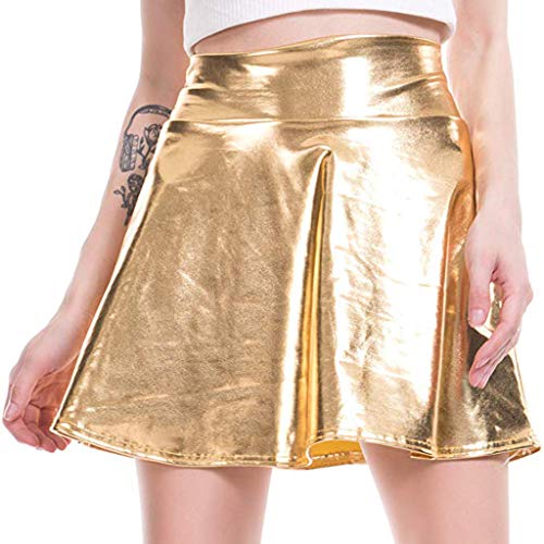 Faltenrock Damen Kurz Sexy Metallischer Rock Glänzender Rock Hohe Taille A-Linie Minirock Plissee Skater Rock Performance Outfit Für Halloween Fasching Karneval Besondere Anlässe von Generisch