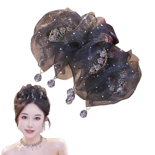 Fan Tassel Hair Claw Clip, Strass funkelnde Bowknot Hai Haarspangen, doppelseitige Mesh Bubble Grip Clip Styling Zubehör (A,Freie Größe) von Generisch