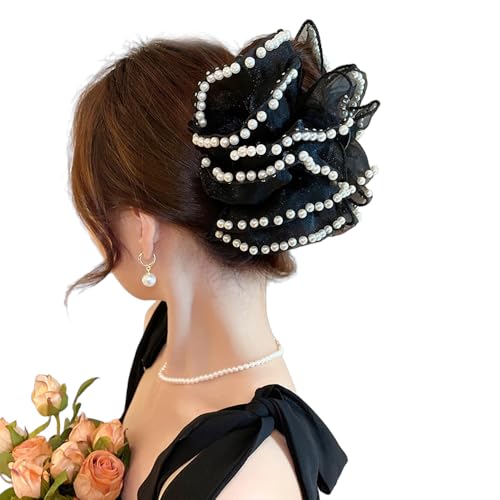Fan Tassel Hair Claw Clip, Strass funkelnde Bowknot Hai Haarspangen, doppelseitige Mesh Bubble Grip Clip Styling Zubehör (B,Freie Größe) von Generisch