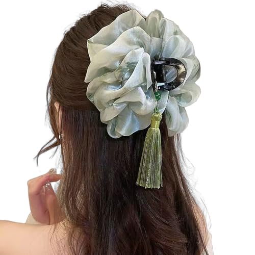 Fan Tassel Hair Claw Clip, Strass funkelnde Bowknot Hai Haarspangen, doppelseitige Mesh Bubble Grip Clip Styling Zubehör (F,Freie Größe) von Generisch