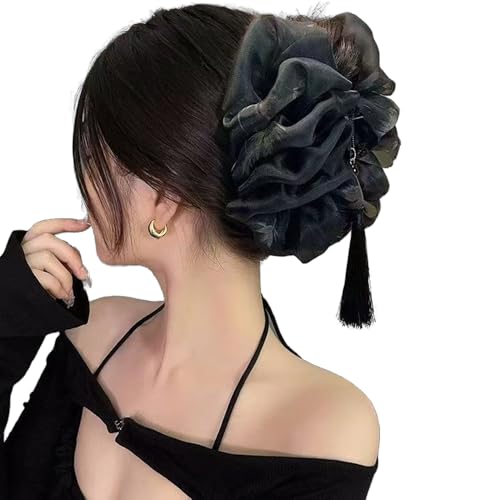 Fan Tassel Hair Claw Clip, Strass funkelnde Bowknot Hai Haarspangen, doppelseitige Mesh Bubble Grip Clip Styling Zubehör (G,Freie Größe) von Generisch
