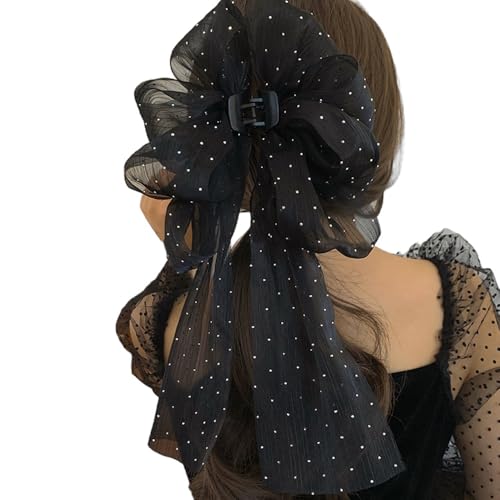 Fan Tassel Hair Claw Clip, Strass funkelnde Bowknot Hai Haarspangen, doppelseitige Mesh Bubble Grip Clip Styling Zubehör (H,Freie Größe) von Generisch