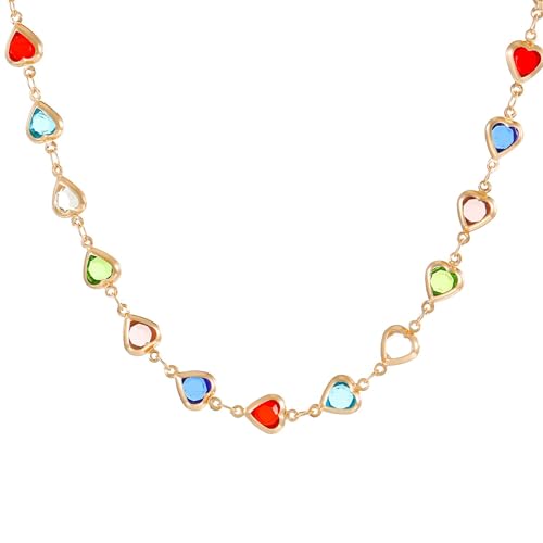 Farbe Herz Zirkon Armband Persönlichkeit Temperament Legierung Herzförmiges Rotes Netz Edelstahl Halskette (B One Size) von Generisch