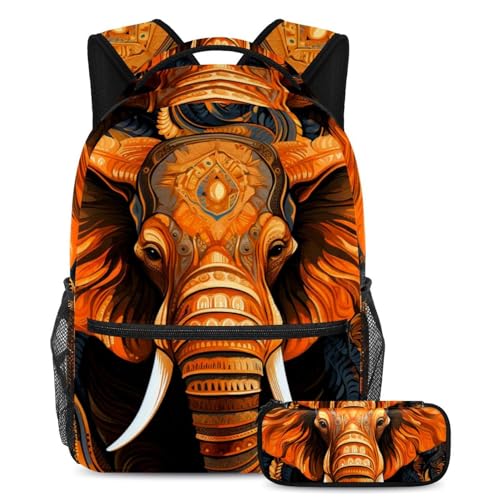 Farbenfroher Elefant, ultimativer Komfort, 2-teiliges Schulranzen-Set für Kinder, mit Rucksack und Federmäppchen, Mehrfarbig Nr. 07, B：29.4x20x40cm P：19x7.5x3.8cm, Tagesrucksäcke von Generisch