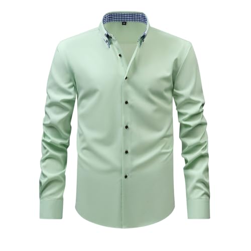 Farblich passendes Langarmhemd mit Doppelkragen für Herren, elastisch, für Frühling und Herbst, Business-Freizeithemd, neues Oberteil Herren Hemd Body Fit (Light Green, M) von Generisch