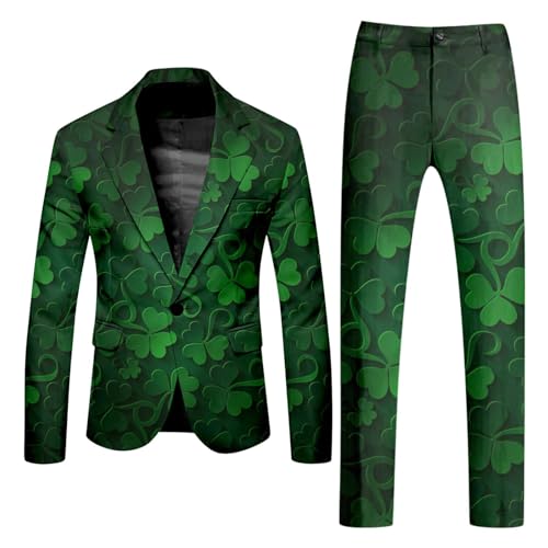 Faschingskostüme, St. Patrick Anzüge für Herren in verschiedenen Drucken St. Patricks Day Beer & Shamrock Clover Tailliert Party Kostüme Outfit Mit Jackett und Hose mit Festlichen Druck S-3XL von Generisch