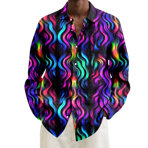 Faschingskostüme Männer Galaxy Hemd Herren Langarm 80er,Sternenhimmel Herrenhemd Partyhemd 60er Hip Hop Disco Outfit,Hawaiihemd Glänzend Freizeithemd Bunte Button Down Karneval Abba Kostüm von Generisch