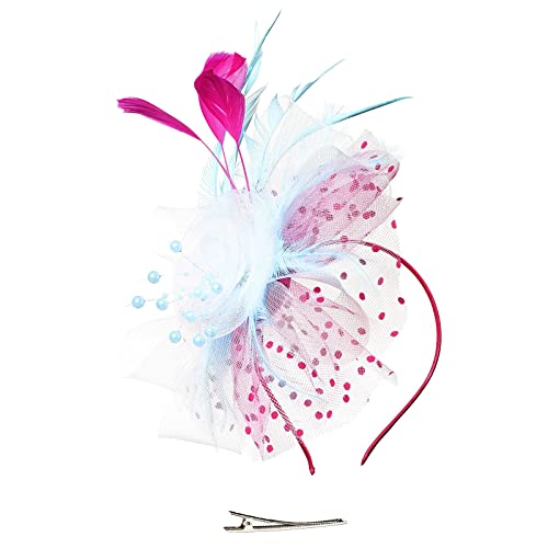 Fascinator Hut Damen Vintag Headwear Haar Accessoire Mit Schleier Federn Blumen Mesh Stirnband Clip Frauen Pillbox Hut Blumen Mesh Hute Karneval Teeparty Kirche Haarschmuck von Generisch