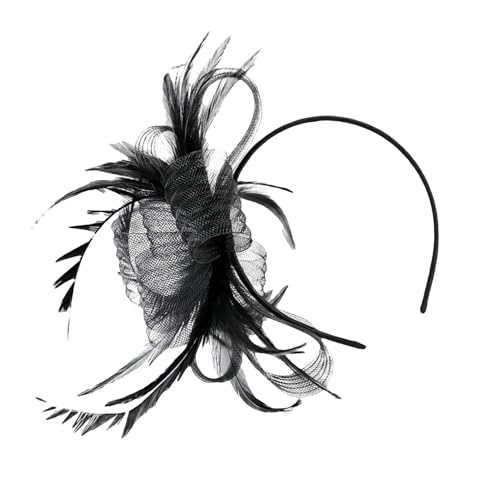Fascinator-Hut – schwarzes FeatherR Stirnband | Retro-Fascinator-Stirnband | Hut aus Netzgewebe | kleine Netz-Kopfbedeckung | Haarschmuck für Mädchen von Generisch