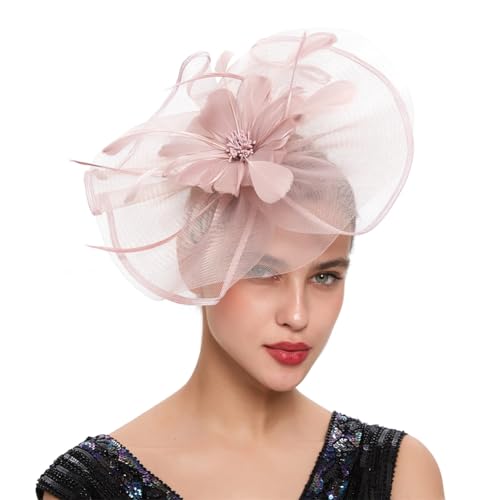 Fascinator für Damen, Cocktail-Kopfbedeckung, Organza-Feder, Blume, Haarreif, Teeparty, Hochzeit, Hautfarben von Generisch