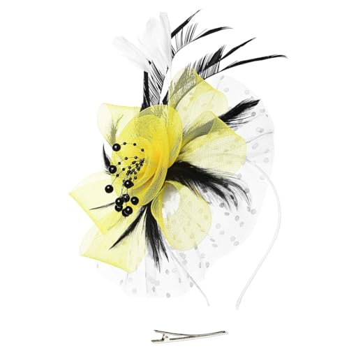 Fascinator für Damen, Vintage-Stil, Blume, Federn, Haarschmuck, Hochzeit, Party, Netz, Schleier, Stirnband, Haarnadel von Generisch