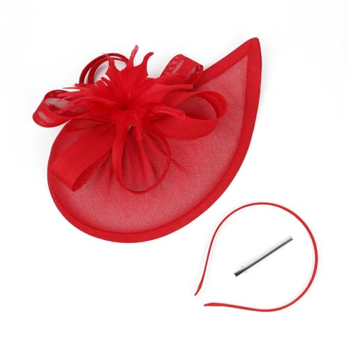 Fascinator für Damen, mit Hutblumen, Haarreif mit Haarspange, für Hochzeit, Cocktail, Teeparty, Kopfbedeckung mit Schleier und Feder für Damen von Generisch