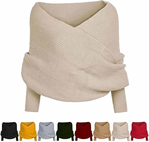 Fashion Crochet Knitted Sweater Scarf Shawl With Sleeves, Winter Warm Gestrickte Schal mit Ärmeln, Multifunctional Scarf With Sleeves (Beige) von Generisch
