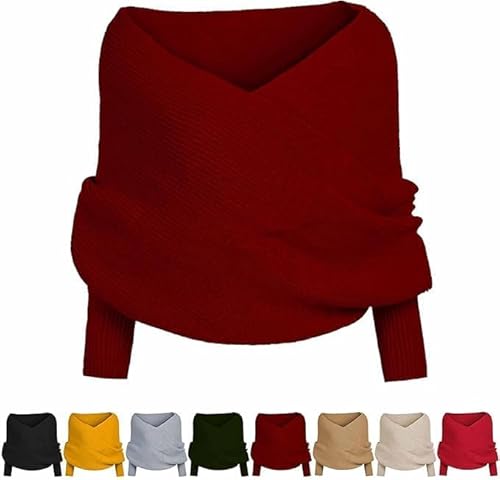 Fashion Crochet Knitted Sweater Scarf Shawl With Sleeves, Winter Warm Gestrickte Schal mit Ärmeln, Multifunctional Scarf With Sleeves (Black) von Generisch