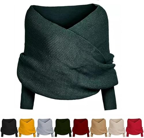 Fashion Crochet Knitted Sweater Scarf Shawl With Sleeves, Winter Warm Gestrickte Schal mit Ärmeln, Multifunctional Scarf With Sleeves (Green) von Generisch