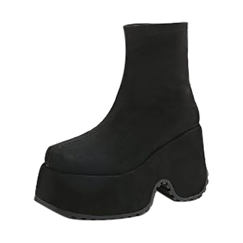 Fashion Dicke Sohle Blockabsatz Damenstiefel Atmungsaktive Rundkopf Blockabsatz Damenschuhe Extra Breite Schuhe Damen Winter (Black, 37) von Generisch