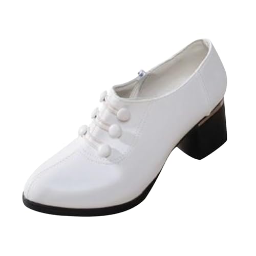 Fashion Hundred Work Weiche klobige Ferse Damenschuhe Top Button Side Zipper Ankle Boots Damen Absatz 42 (White, 39) von Generisch