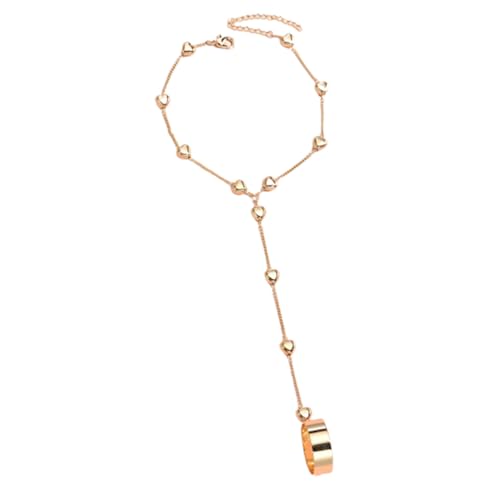 Fashion Link Connected Gold Metall Breite Finger Ring Armbänder Einfacher Herzanhänger Kette Armband für Frauen Link Hand Schmuck Schön und professionell von Generisch