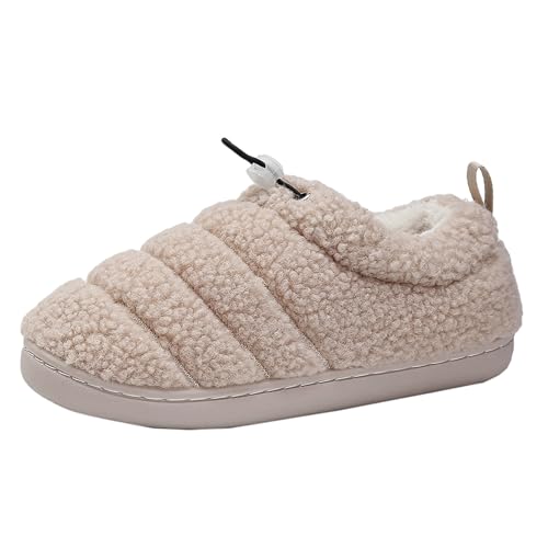 Fashion Schuhe Damen Paare Männer Frauen Slip On Pelzigen Flache Hause Winter Runde Zehe Halten Warme Feste Hausschuhe Schuhe Weiße Keilabsatz Schuhe Damen Weis (Khaki, 37) von Generisch