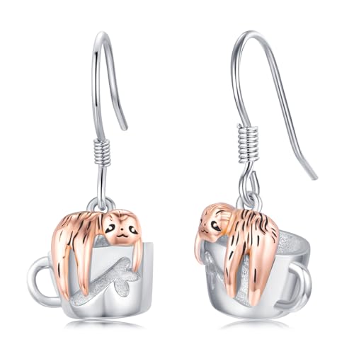 Faultier-Ohrringe für Damen, hypoallergen, 925er-Sterlingsilber, Cup-Faultier-Ohrhänger, Aminal-Ohrringe, Schmuck, Geschenk von Generisch