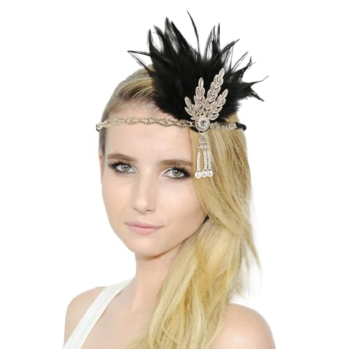 Feder Kopfschmuck Damen Schwarz Federboa Bunt 20er Jahre Accessoires Regenbogen Feder Haarreif Karneval Party Kopfschmuck Federn Stirnband Lustige Kopfbedeckung Silvester Haarreif von Generisch