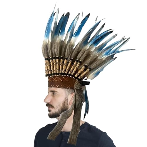 Federhut, Federkopfschmuck-Kostüm | Native Feather Hat Häuptling Hut | Native Federhut, Federstirnband-Zubehör, dekorativer Häuptlingshut, Federkopfschmuck für Halloween-Show, Cosplay Federhut, Federkopfschmuck-Kostüm | Native Feather Hat Häuptling Hut | Native Federhut, Federstirnband-Zubehör, dekorativer Häuptlingshut, Federkopfschmuck für Halloween-Show, Cosplay von Generisch