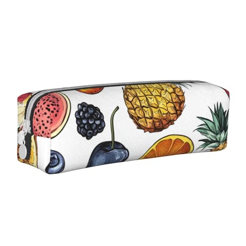 Federmäppchen, tragbar, zylindrisch, mit Reißverschluss, Leder, Ananasblau, weiß, Einheitsgröße, Schulrucksack von Generisch