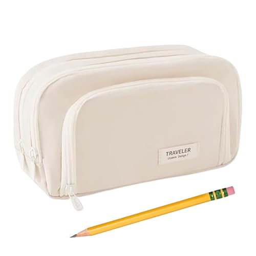 Federmäppchen – Federmäppchen mit Reißverschluss, für Schule, Schreibwaren, Organizer für Studenten, Lehrer, College, Rucksack, Reisen, Geburtstag, Weihnachten, Kindergarten, Cremefarben, Refer to von Generisch