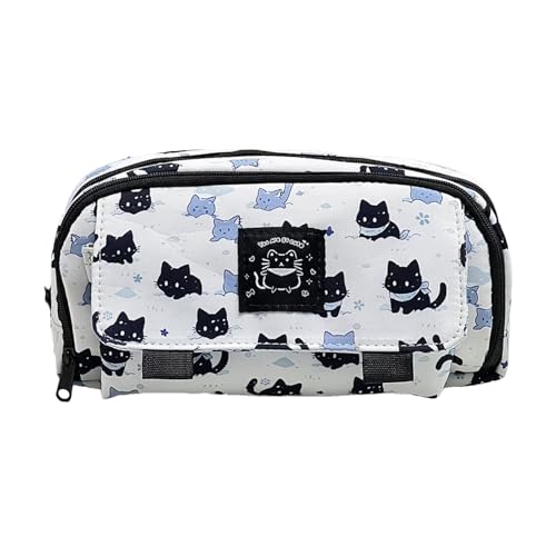 Federmäppchen - Katzen-Bleistifttasche Schneekätzchen-Motiv - Doppellagig Multifunktional Polyester | Süßes Kätzchen-Design Für Schüler Studenten, Rosa Schreibwarenbeutel Mit Reißverschluss von Generisch