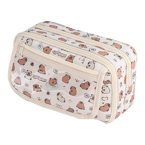 Federmäppchen Mäppchen Federmappe groß mit 3 Fächern, Niedliches Capybara Federmäppchen, Großer Federtaschen Pencil Case Für Kinder, Cartoon Capybara Schreibwarentasche mit Aufkleber von Generisch