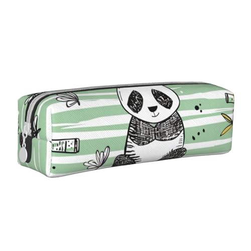 Federmäppchen aus Bambus und Schwein, tragbar, zylindrisch, mit Reißverschluss, Kosmetiktasche aus Leder, weiß, Einheitsgröße, Schulrucksack von Generisch