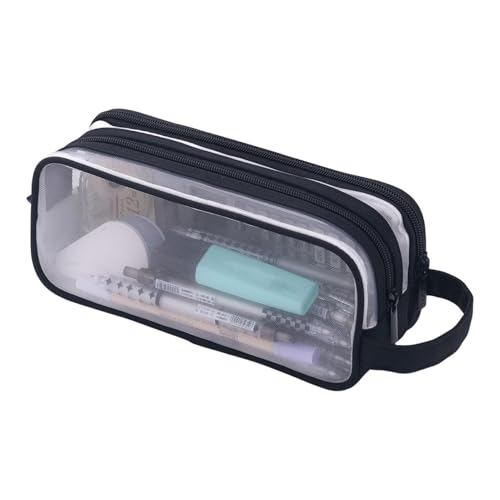 Federmäppchen aus Netzstoff – transparentes Netz-Federmäppchen | Mêsh Stifteetui | Hand-Multifunktions-Bleistifttasche | Multifunktions-Bleistifttasche | Make-up-Kosmetiktasche, Schwarz , Refer to von Generisch